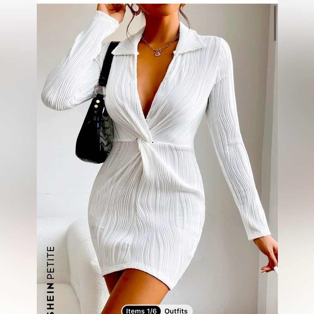White SHEIN petite twist front mini dress